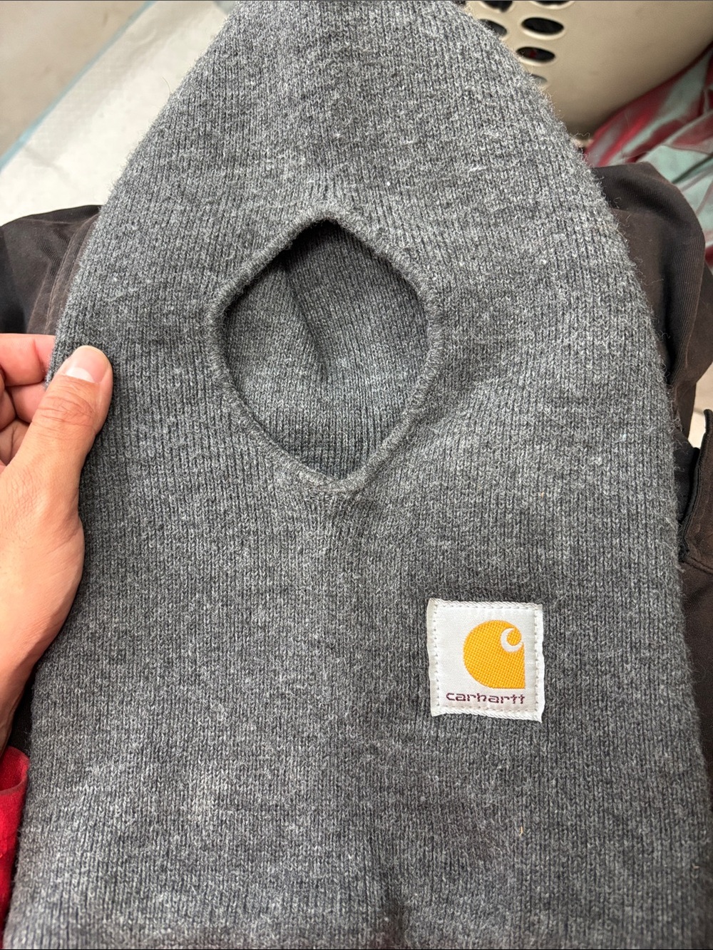 Carhartt Grey Knit Balaclava Hood with Logo Patch